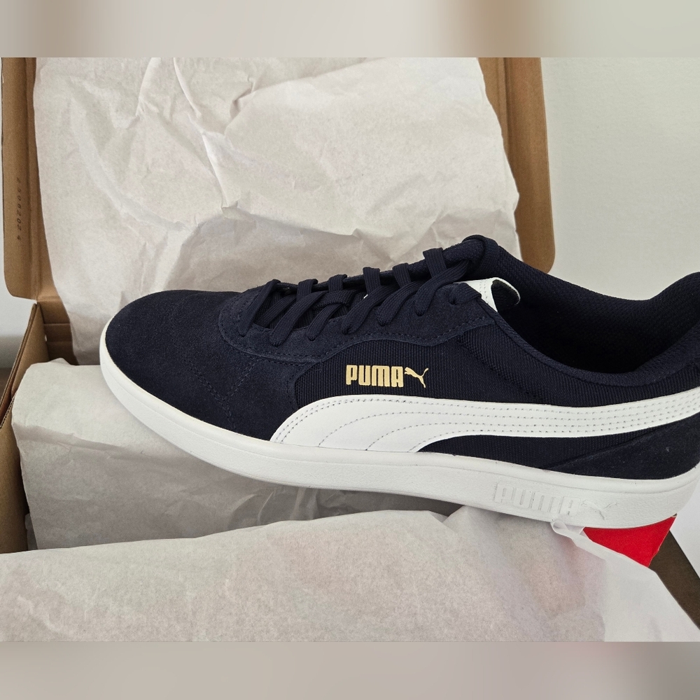 Puma Blue and White Sneakers with Suede Upper